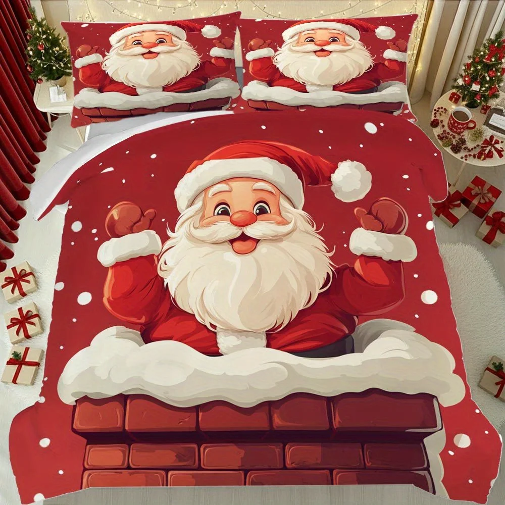 Santa Claus Set Duvet Cover Set Multi Size Quilt Cover Queen Size Bedroom Bedding Decoration Machine Washable Adult Boy Girl Bedroom