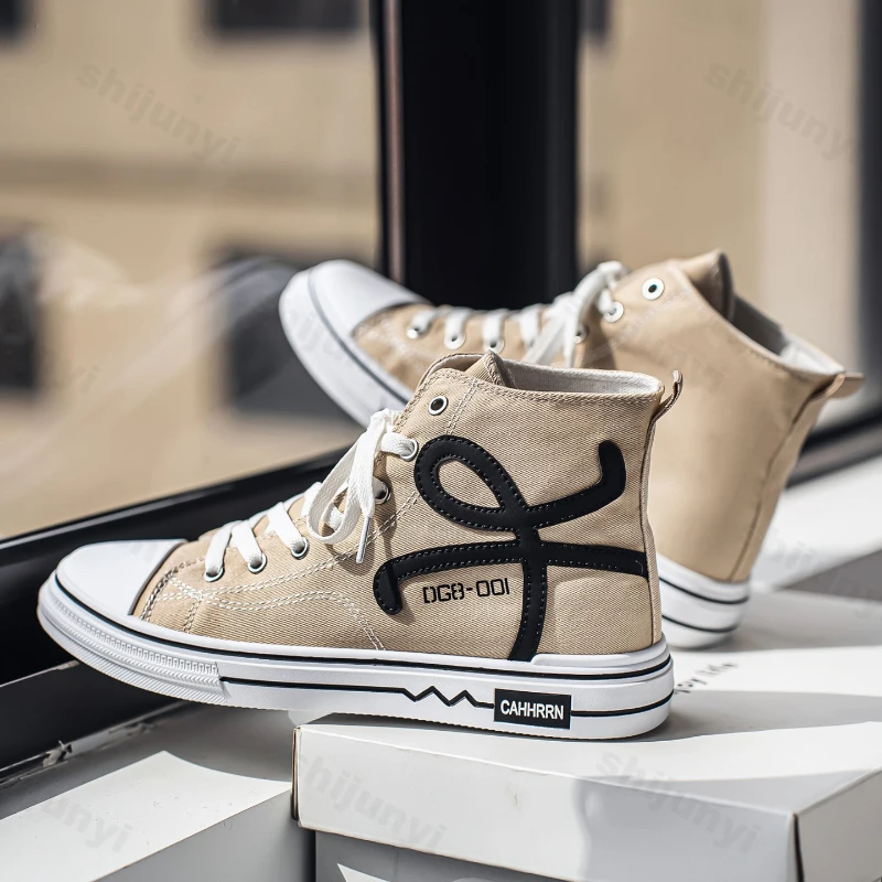 Men High Top Canvas Shoes 2025 Spring Autumn Breathable Vintage Fashion Sports Board Shoes Lace Up Outdoor Non Slip Casual Shoes