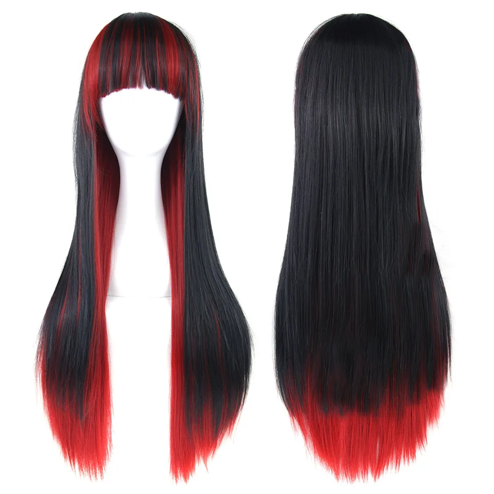 

Black gradient red Long straight hair Anime Cosplay wigs