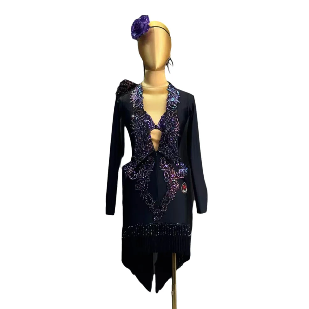 

Latin Dance Adult Children'S Dress AB Stone High-End Custom Luxurious Pearl Tube Tassel Skirt Precisely Tango Women'S Clothing