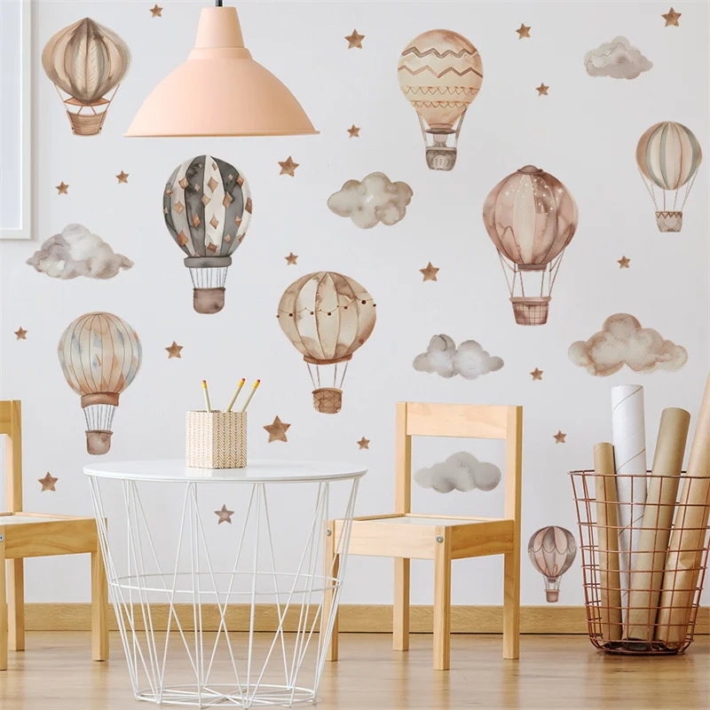 

Cartoon Hot Air Balloon Wall Stickers Self-adhesive Vinyl Murals Baby Kids Rooms Wallpaper Cloud Stars Wall Decals Nursery Decor