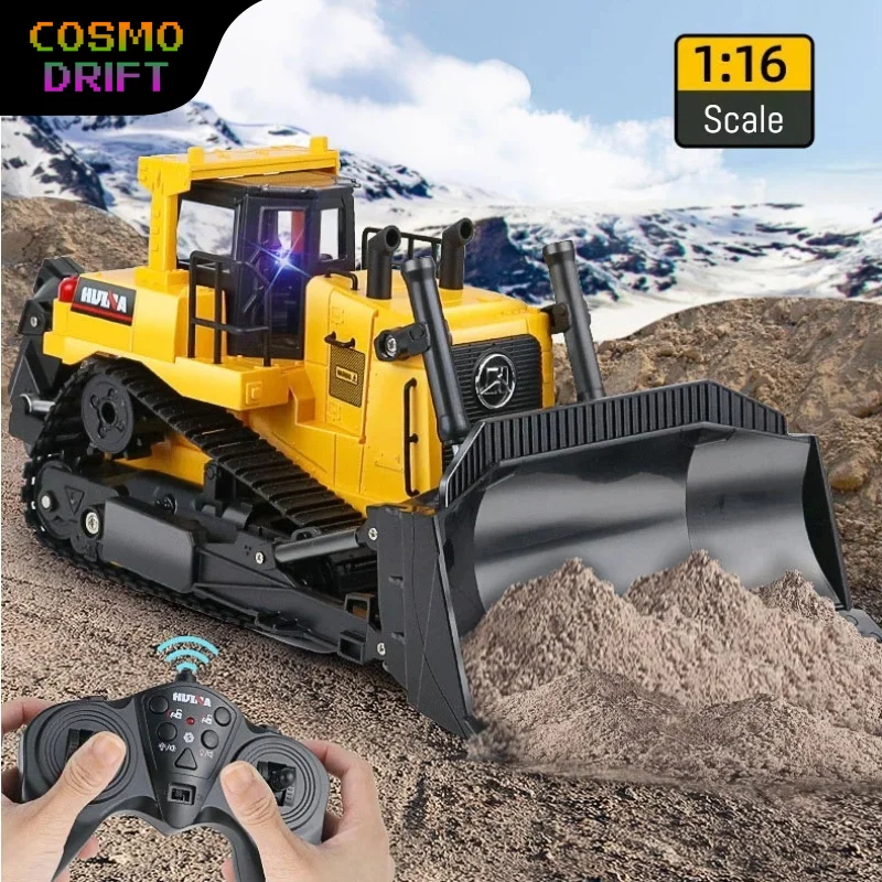 HUINA 1554 Large Alloy Bulldozer Remote Control Truck 1:16 Scale RC Construction Vehicle Tractor Shovel Toy for Boys
