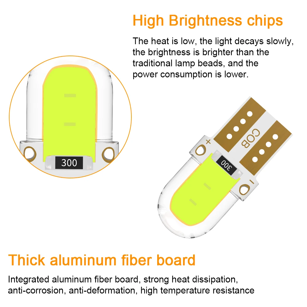 10PCS T10 W5W Bulb 12V LED License Plate Lamp COB T10 White LED Clearance Lamp Led Parking Lights Automobile Lights Accessories