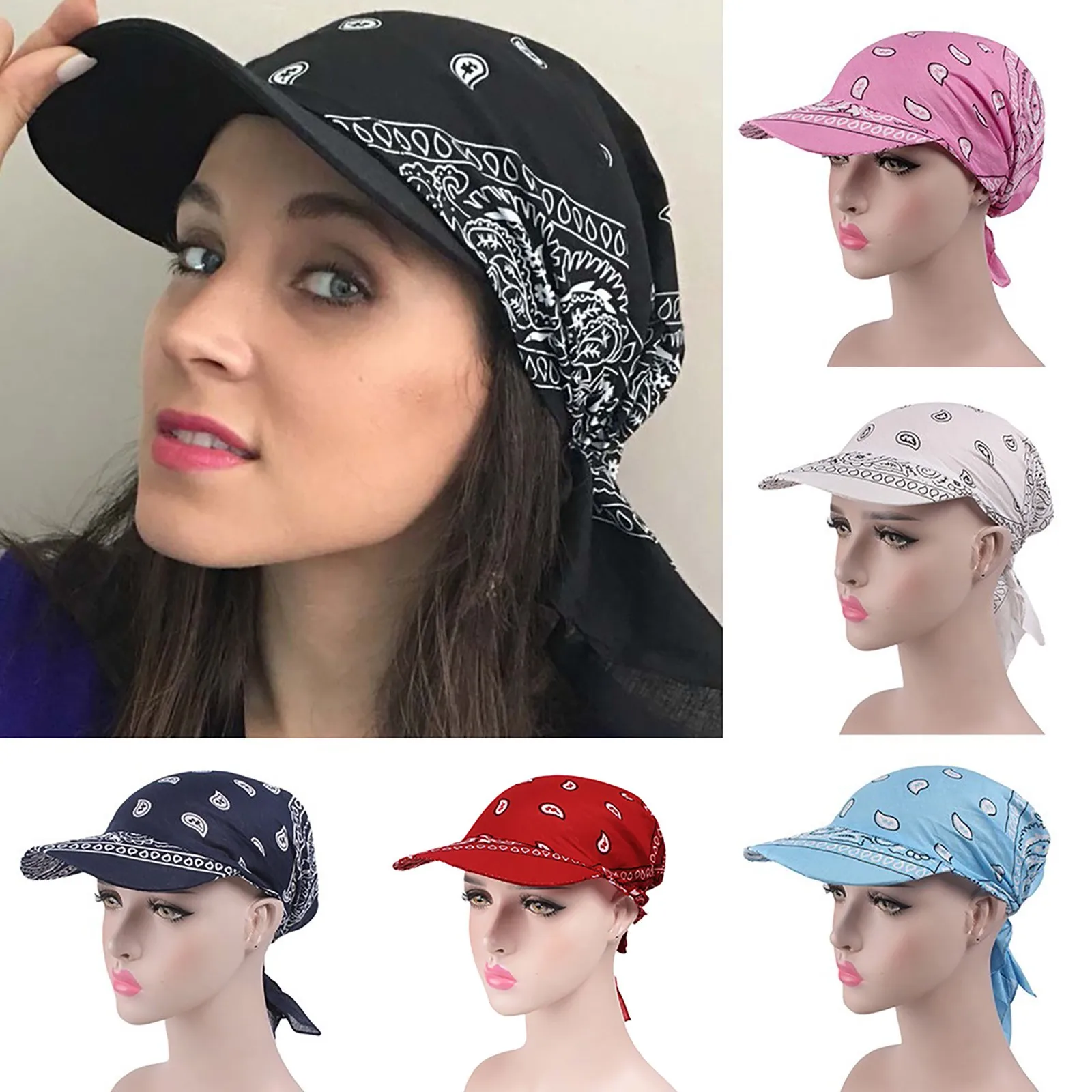 

Retro Cotton Muslim Headscarf India Floral Hat For Woman Sun Visor Hat Towel Cap Turban Baseball Hat Wrap Casquette Gorras
