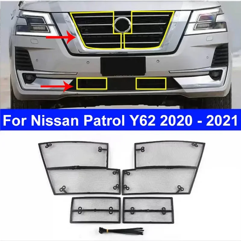 

Car Front Insect Screening Mesh Front Grille Insert Net Accessories for Nissan Patrol Y62 2020 2021 2012-2019 Car Stylings