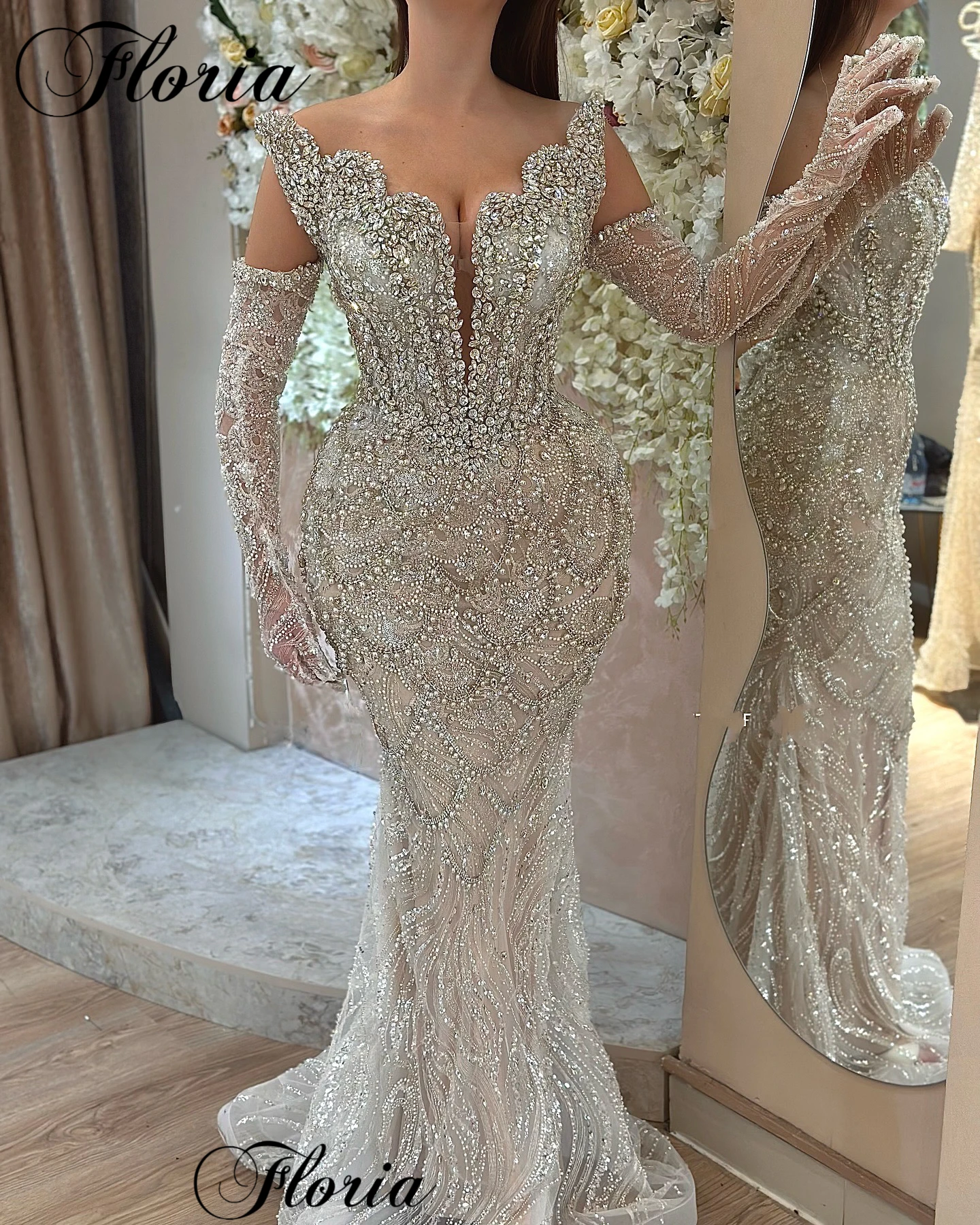 Cream Color Crystals Prom Dresses Mermaid Sweetheart Sleeveless Celebrity Dresses Beaded Party Gown Vestidos De Noche Customized