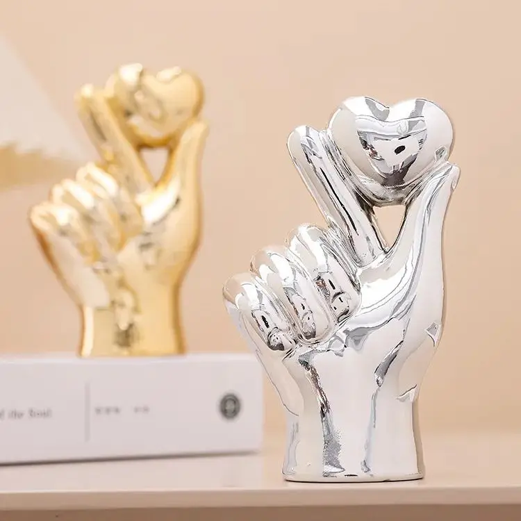 

Sculptures Home Decor Ceramic Love Finger Sculpture Modern Room Decor Elegant Heart Hand Statue Aesthetic Room Decor for Open