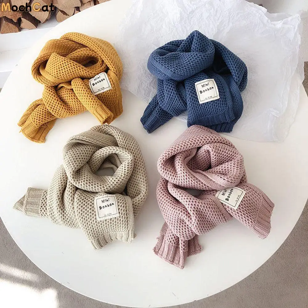 

Warm Versatile Solid Color Ins Style Winter Korean Style Wrap Children's Scarf Muffler Knitted Shawl