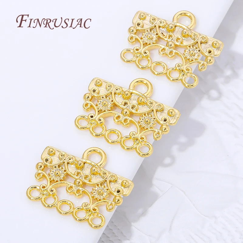 18K Gold Plated Brass Filigree 5 Loop Chandelier Earring Connector,Vintage Style Multi Hole Link For DIY Jewelry Making Supplies view 5