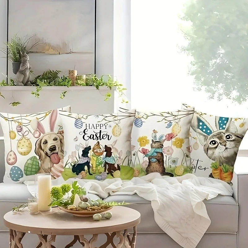 Easter decorative pillowcases puppy cat egg pattern print pillowcase living room sofa cushion cover bedroom room home decoration