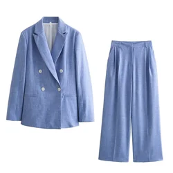 2024 Summer New Product Women's Style Versatile with Shoulder Pads Double breasted Suit Coat pleated wide leg pants Casual Set