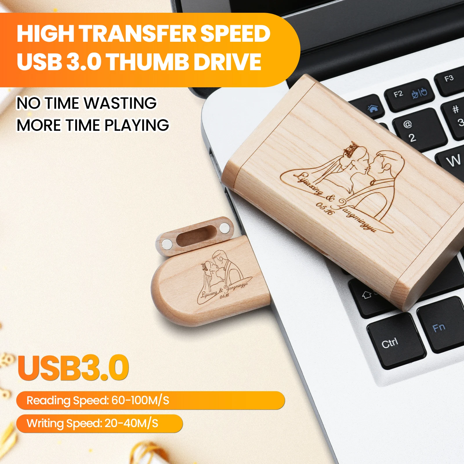 10 Stück USB-Stick 128GB Kostenloses individuelles Logo Pen Drive 64GB 10 Stück Holz-Bambus-Speicherstick Geschäftsgeschenke Pendrive 32GB – Detail 5