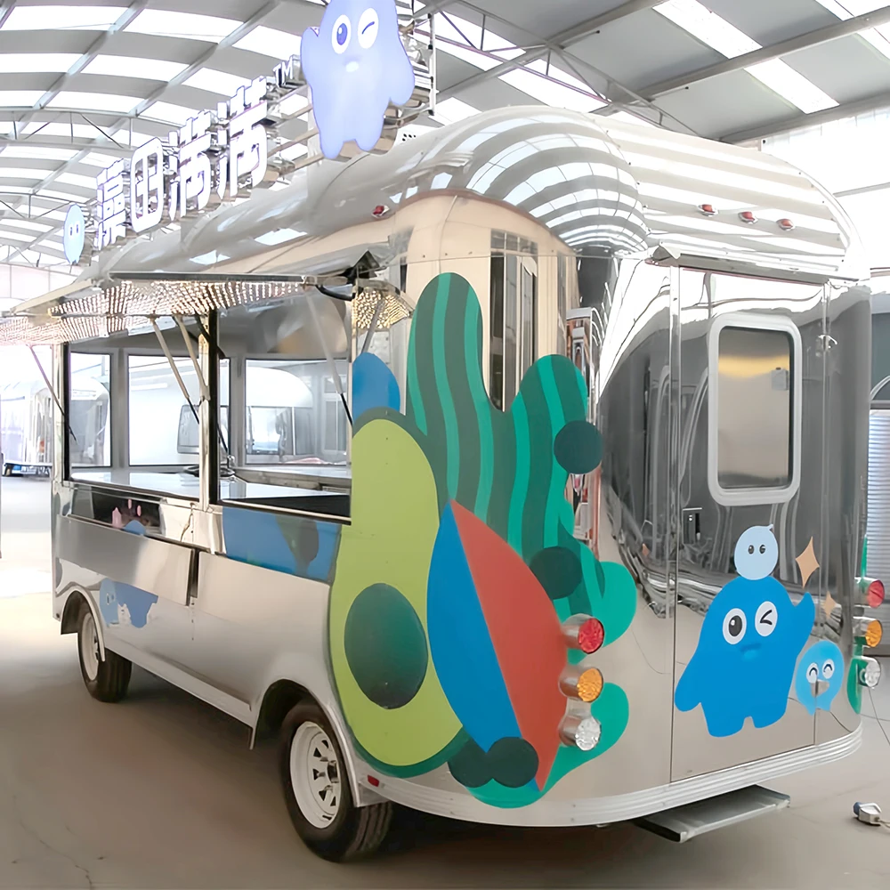 

Red Color Food Trailer Mobile Food Cart Caravan Food Truck Hamburger Shape Mobile Business Factory Customized Car Restaurant