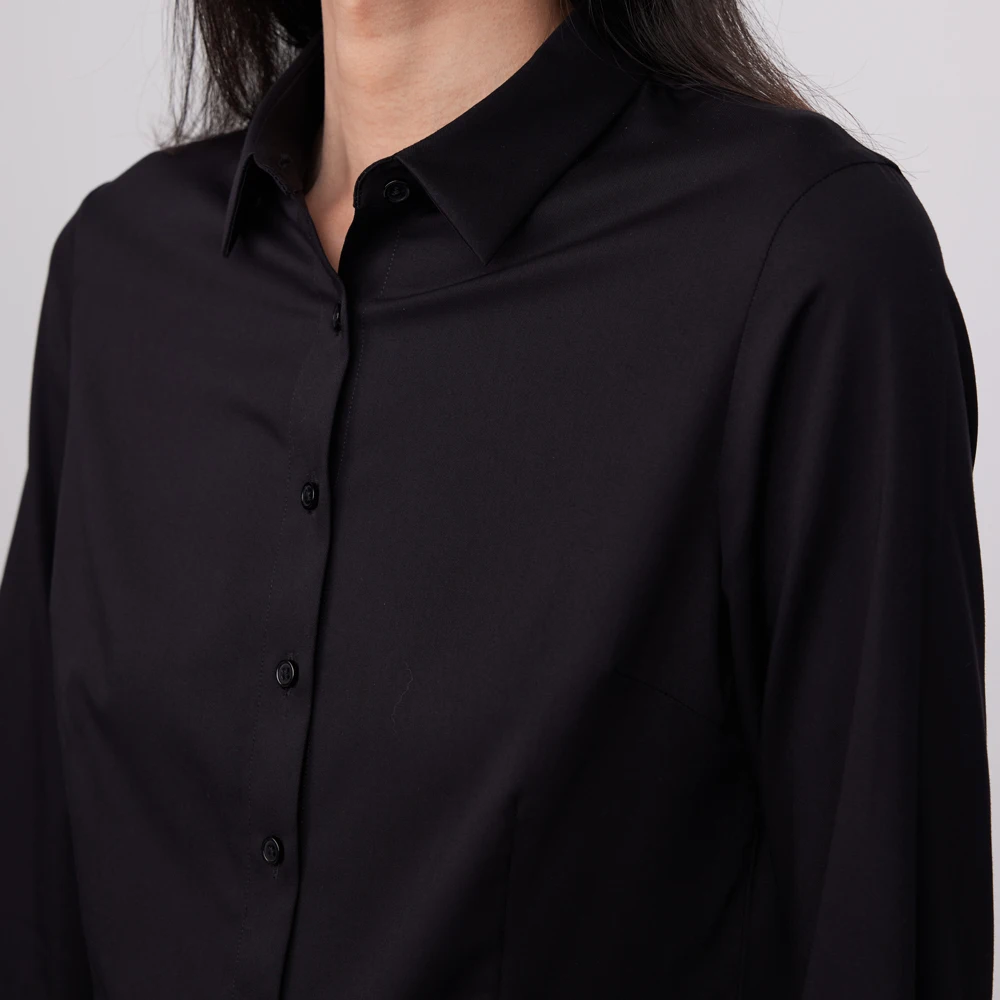Women\'s Office Lady Non-iron Slight Strech Dress Shirt Without Pocket Bamboo Fiber Long Sleeve Slim-fit Versatile Female Shirts