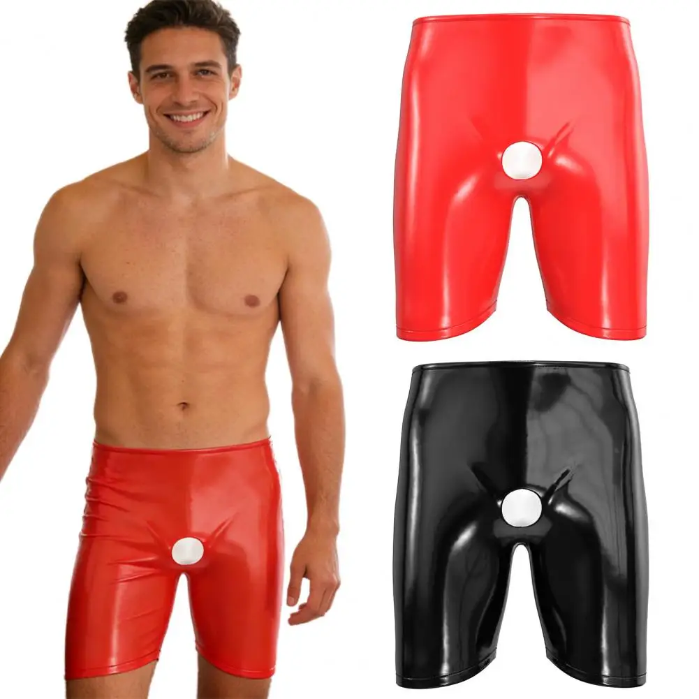 Men's Faux Leather Boxer Briefs Men's Glossy Shorts Men's Shiny Faux Leather Boxer Shorts Sexy Open Crotch Hot Pants Glossy