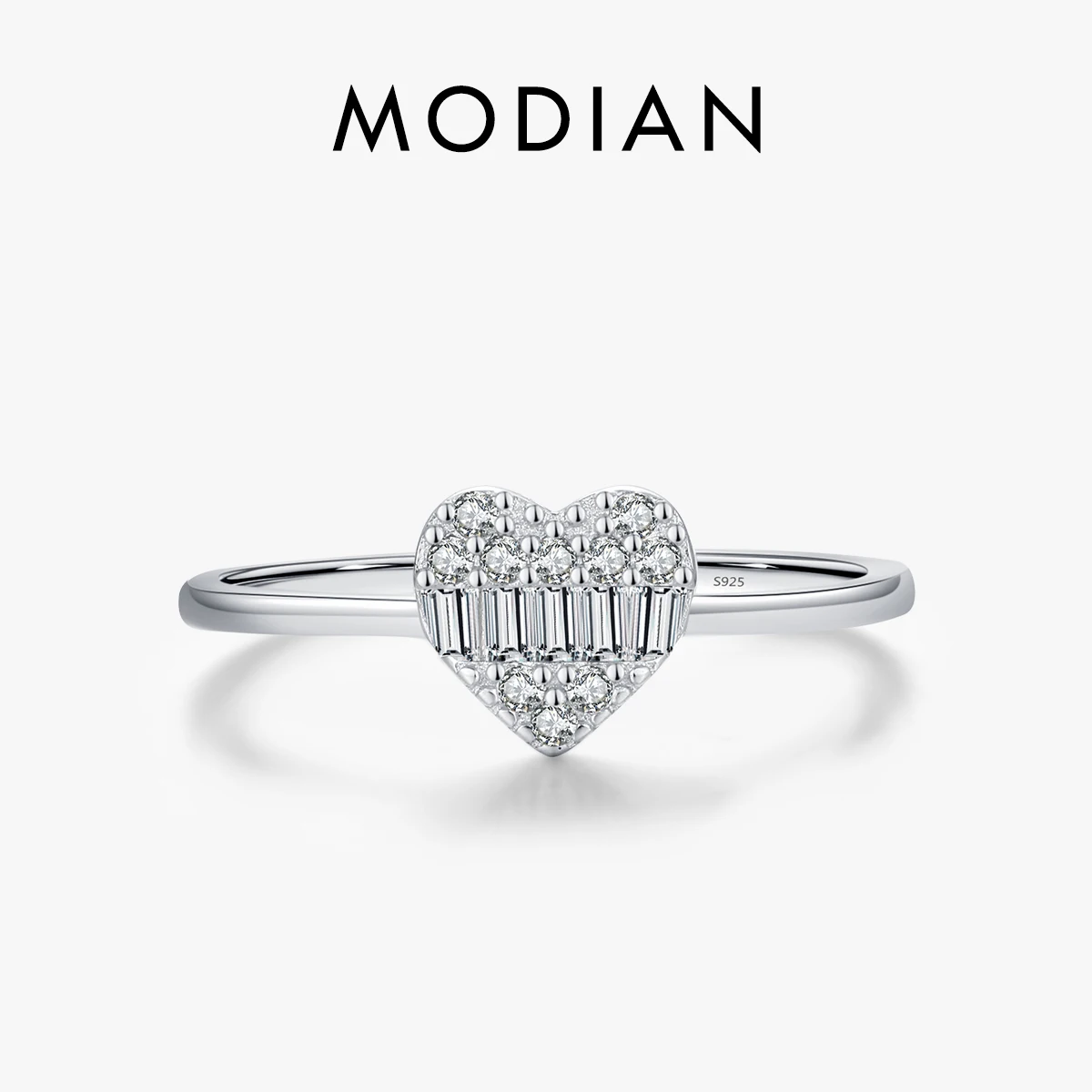 

MODIAN 925 Sterling Silver Simple Classic Heart Love Dazzling Zirconia Ring For Women Wedding Platinum Plated Fine Jewelry Gifts