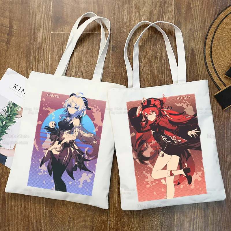 Genshin Impact-Sac à Main d'Épicerie en Jute, Fourre-Tout, Venti Hu TaoShopping, Zhong Li Raiden Shogun