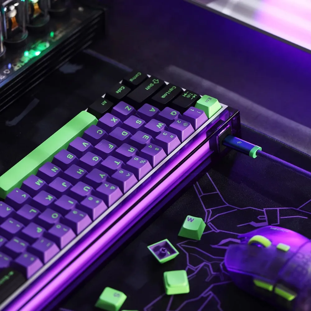 EVA-01 Theme Keycap Set 181key PBT Custom Purple Black Anime Keyboard Cap Cherry Profile Gaming KeyCap for Mechanical Keyboard