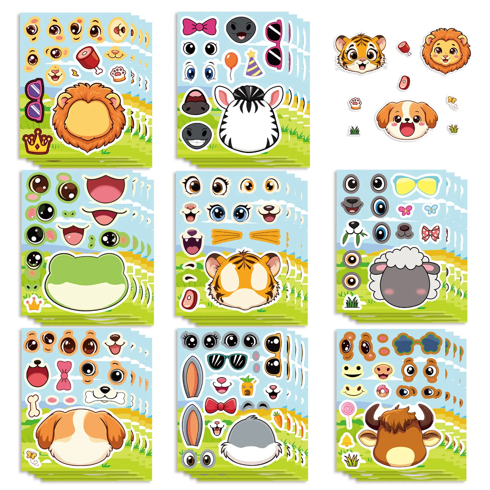 8 Pcs Make a Face Animal Face Changing Stickers Cartoon DIY Waterproof Decals for Stationery Gift