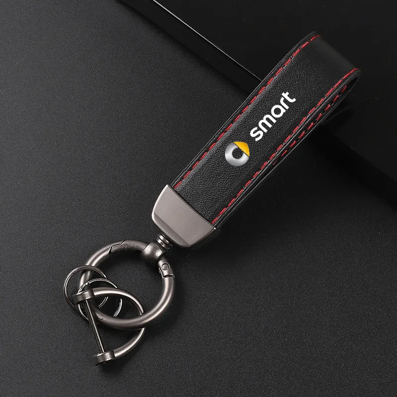 Deluxe Leather Keychain with Car Badge Keychain Pendant For Smart Eq Fortwo Forfour 453 451 452 450 454 Roadster