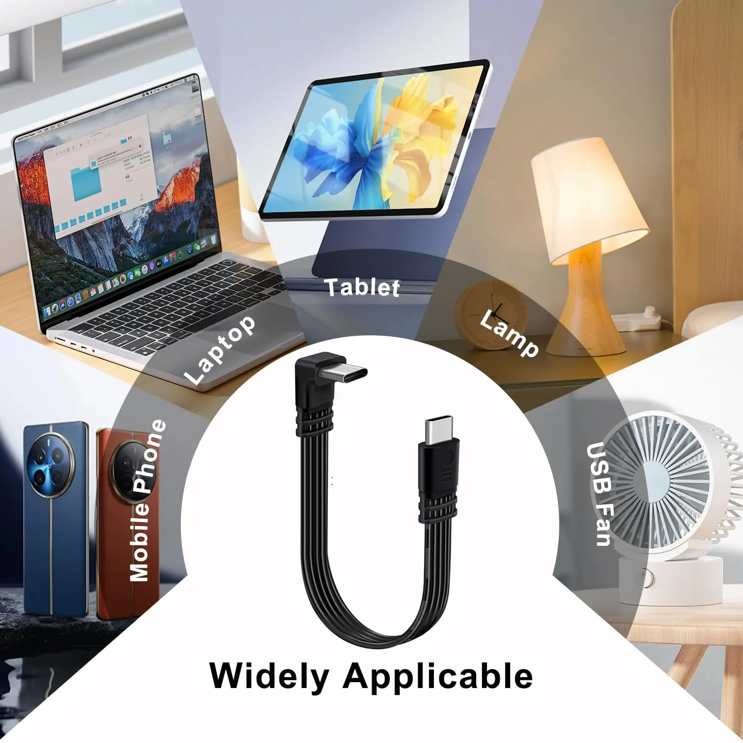 Flat Short USB C Extension Cable 480 Mbps 90 Degree Right Angle USB C Male to Female Extension Cable Data Transmission
