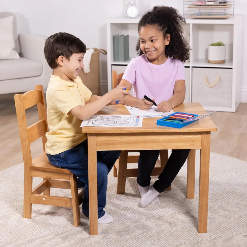 Rectangular Solid Wood Table and 2 Chairs Set - Light Finish Furniture for Playroom