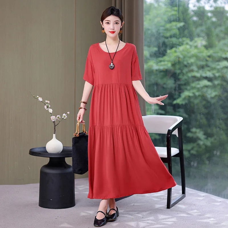 XL-6XL Loose Middle Aged Mother Cotton Rayon Dress For Summer Sleepwear Nightgowns Women New Plus Size Nightshirt Female