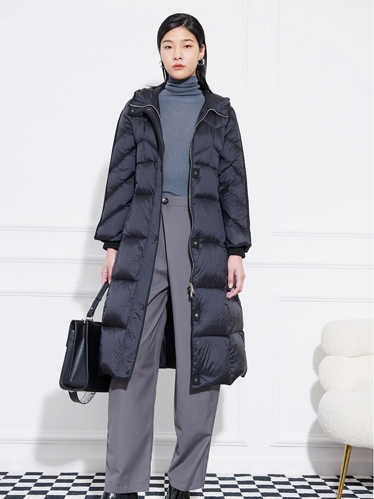 

Kokowai Thi, теплое белое пальто на гусином пуху, длинное пуховое пальто с капюшоном, стеганая верхняя одежда, нейлоновая ткань