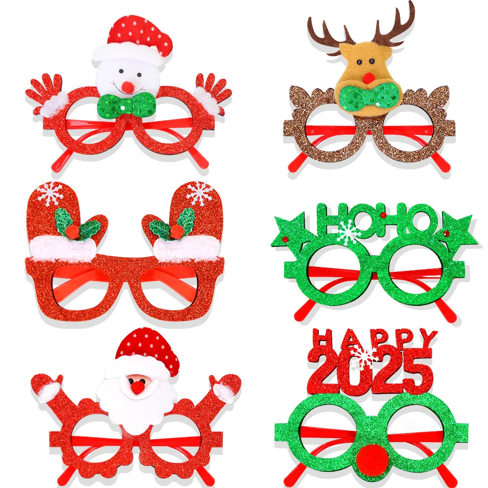 2025 Christmas Decorative Glasses Cartoon Santa Claus Snowman Glasses Frames Christmas Party Supplies for Adults and Children