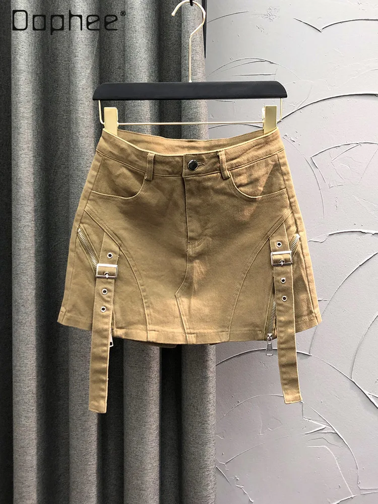Brown High-waisted Denim Shorts Skirt Women's Spring New Fashion Street Spice Girl A-line Skirt Pants Mini Skirt All Matching