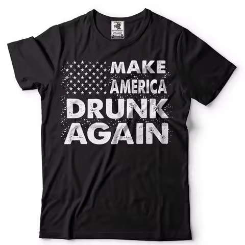 Mens Funny Drinking T-shirt Make America Drunk Again Shirt 4th Of July Shirt