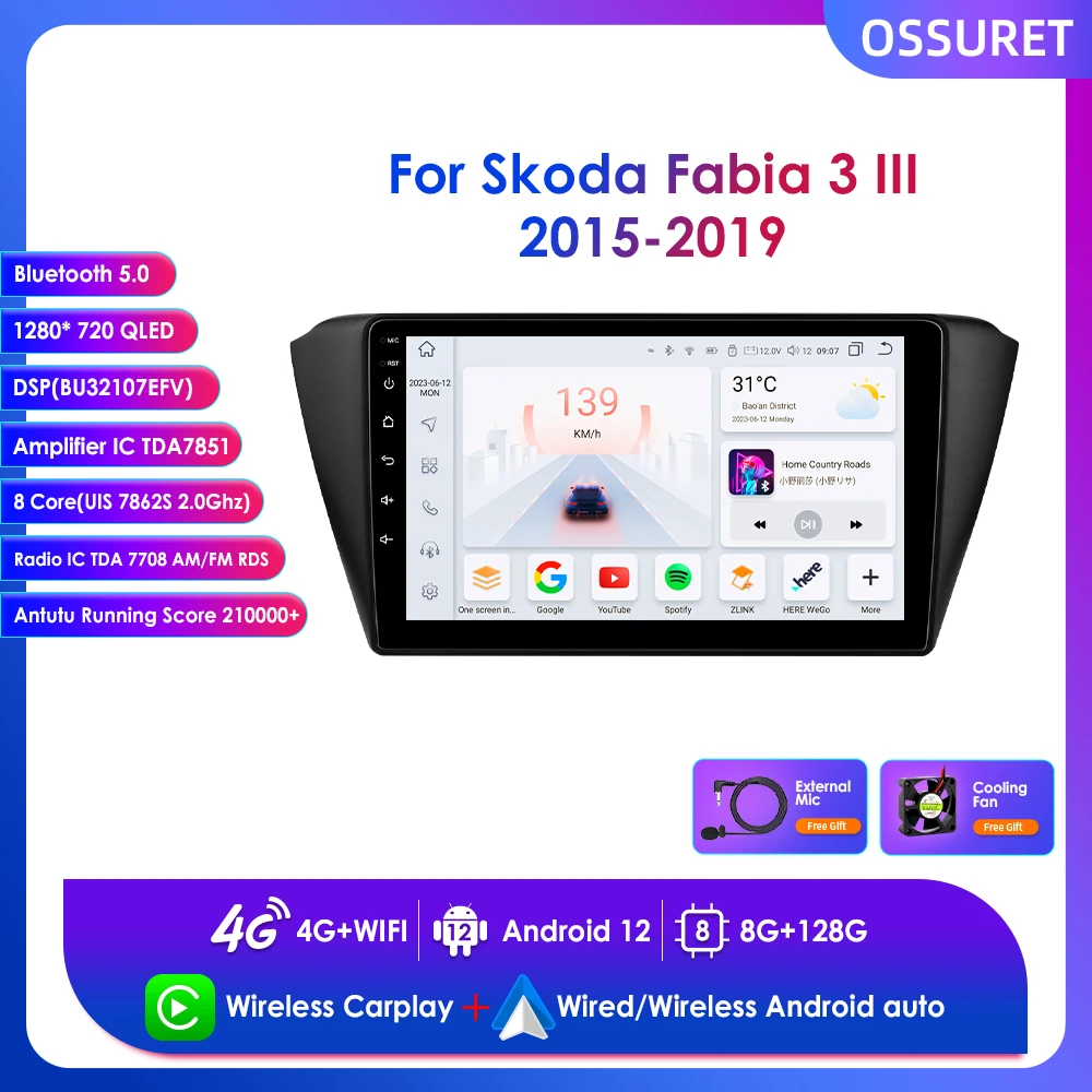 

Wireless Carplay Navigation GPS for Skoda Fabia 3 III 2015 - 2019 Android Multimedia Player 9" Stereo DSP Car Radio BT RDS 2 Din