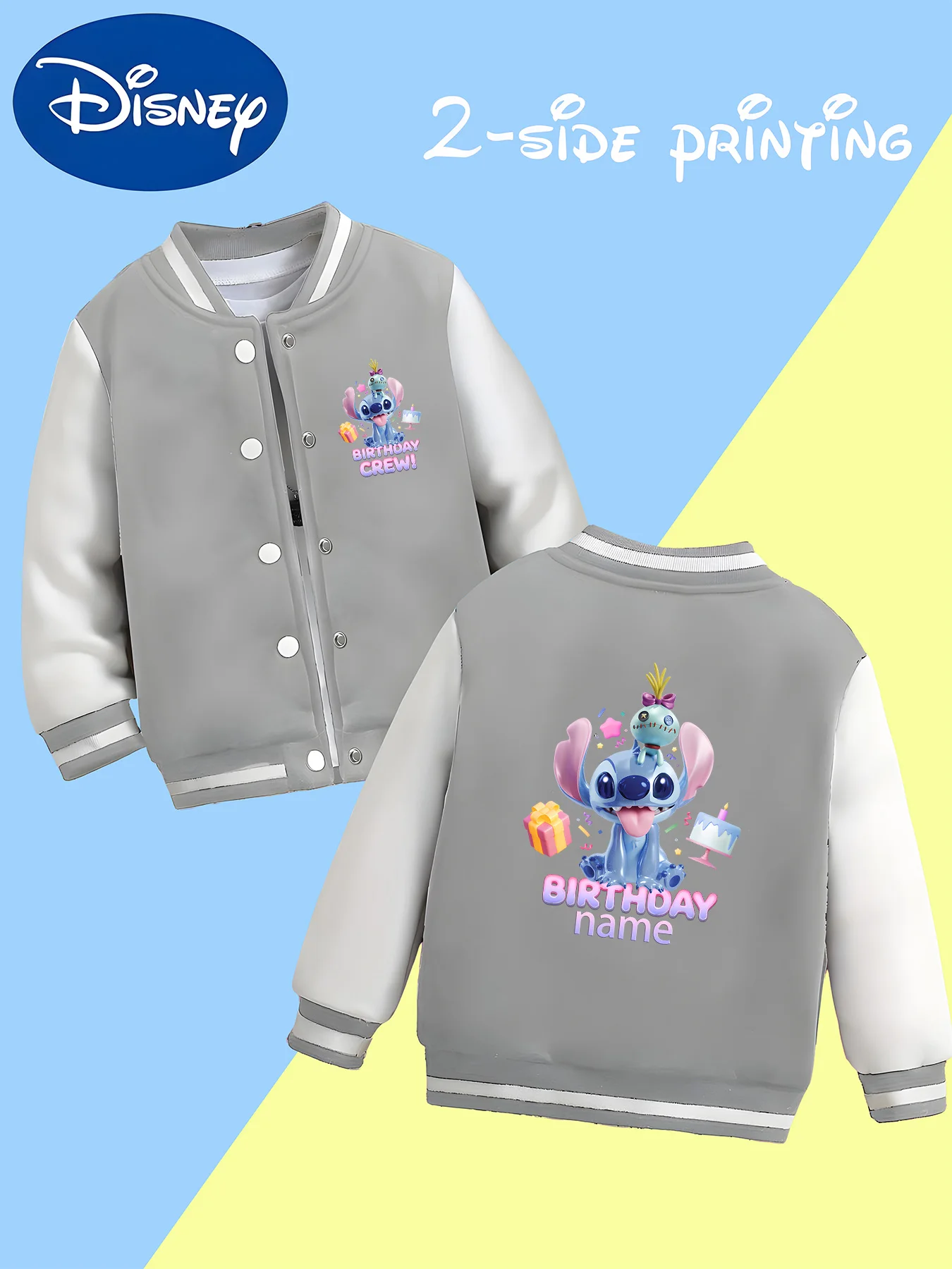 MINISO Disney Mickey Mouse-themed children's baseball jacket - double-sided creative printing, suitable for daily travel and cam
