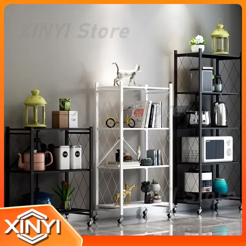 for Wheeled Household Folding Storage Rack for Kitchen Organizer Multi-Layer Metal Shelf Rack Multifunctional Rolling Utility
