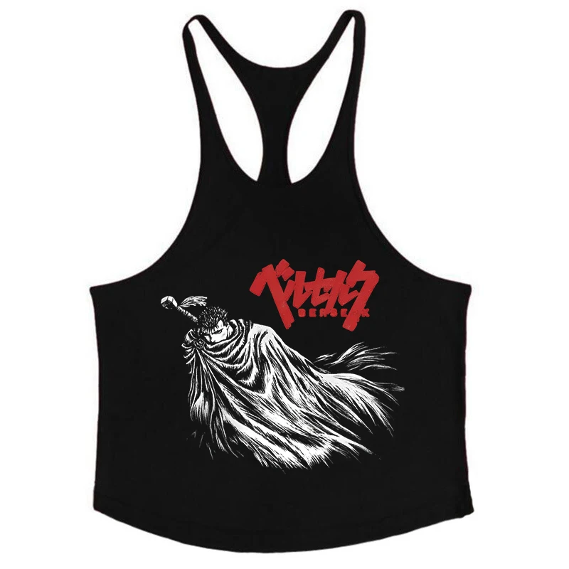 Berserk Grafik-Tanktop aus Baumwolle für Herren, Sommer, ärmellos, Y-Back-Weste, für Fitness, Muskeltraining, sportliches Workout, Unterhemd, Activewear – Detail 5