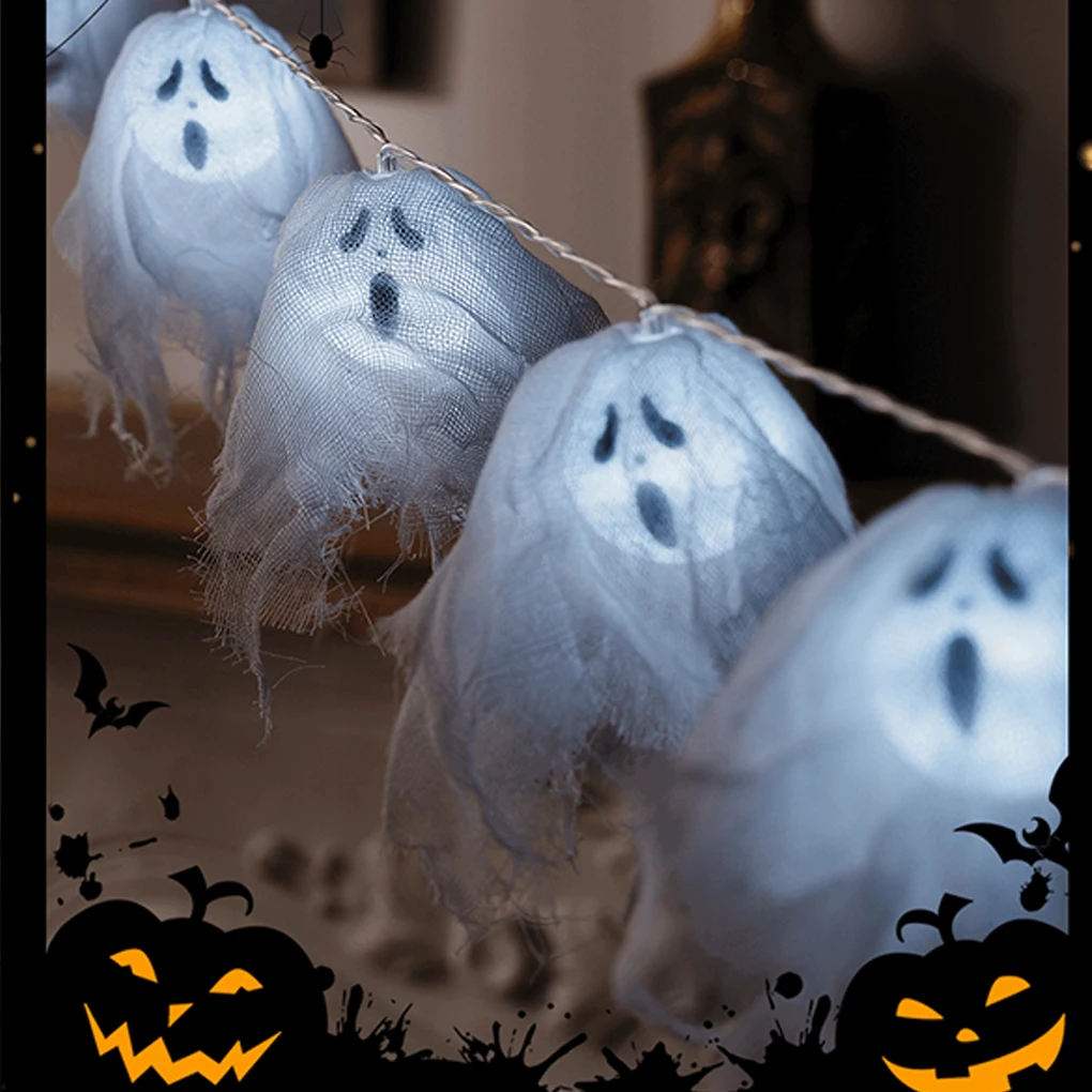 Light Up Ghost Garland 10/20 LED Battery Operated Handmade Ghost String Lights for Home Window Halloween Party Decor