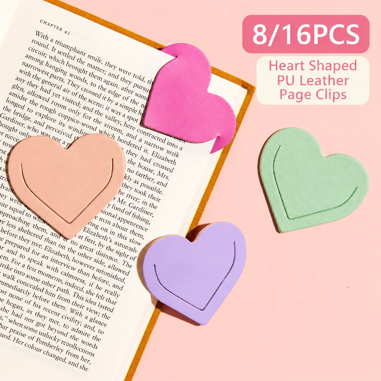 8/16pcs love special-shaped page holder, PU leather material, love shape, positioning reading page number, book corner holder