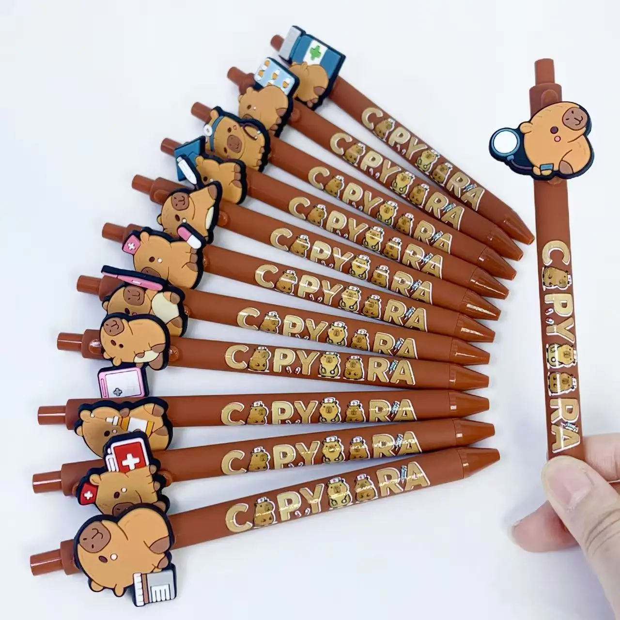 Bolígrafos con tema médico Capybara marrón, papelería creativa de forma médica para estudio, 12 Uds./18 Uds.