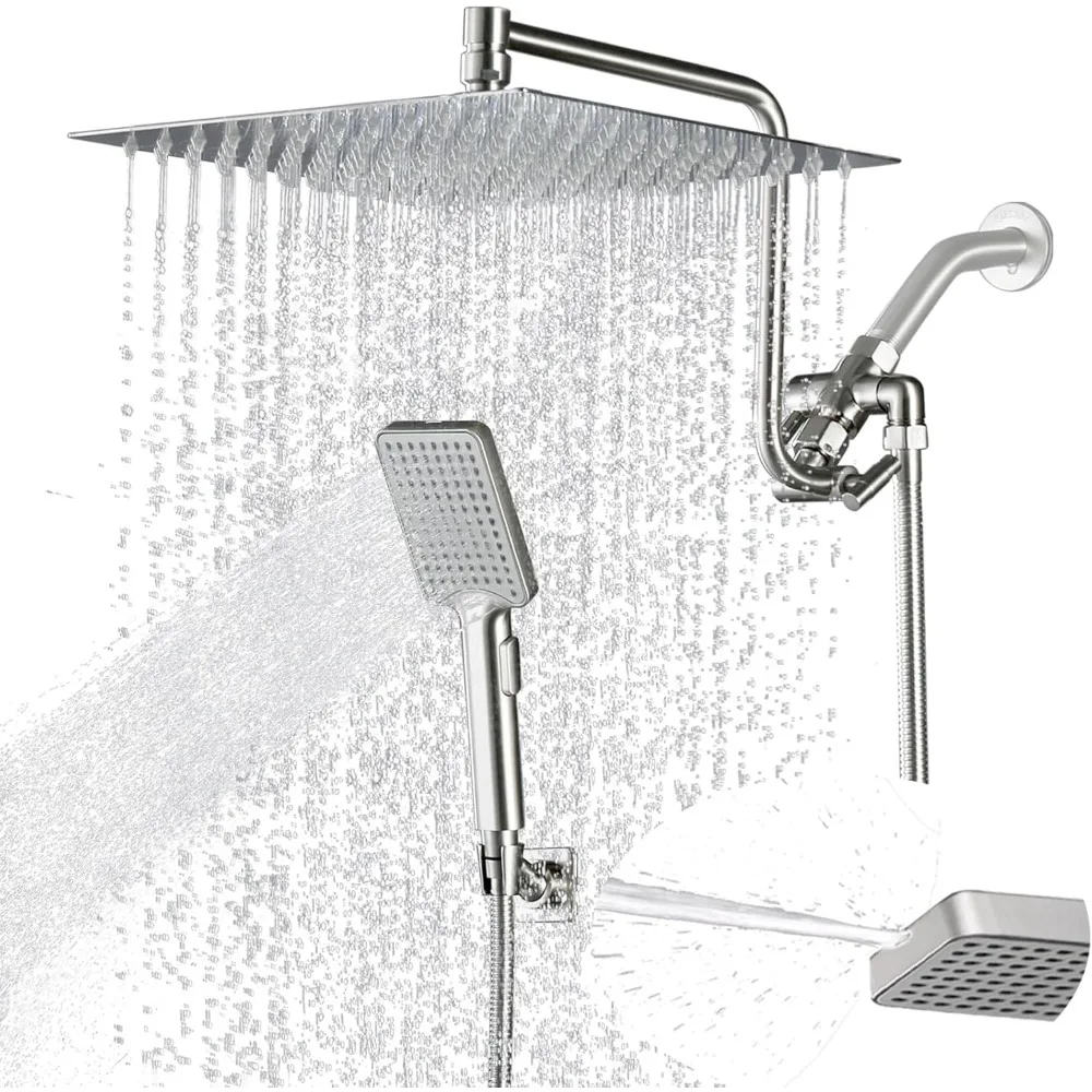 

12 Inch Shower Head with Handheld Spray Combo- Rain Shower Head with Handheld- Stainless Steel Height Adjustable 12 Exten