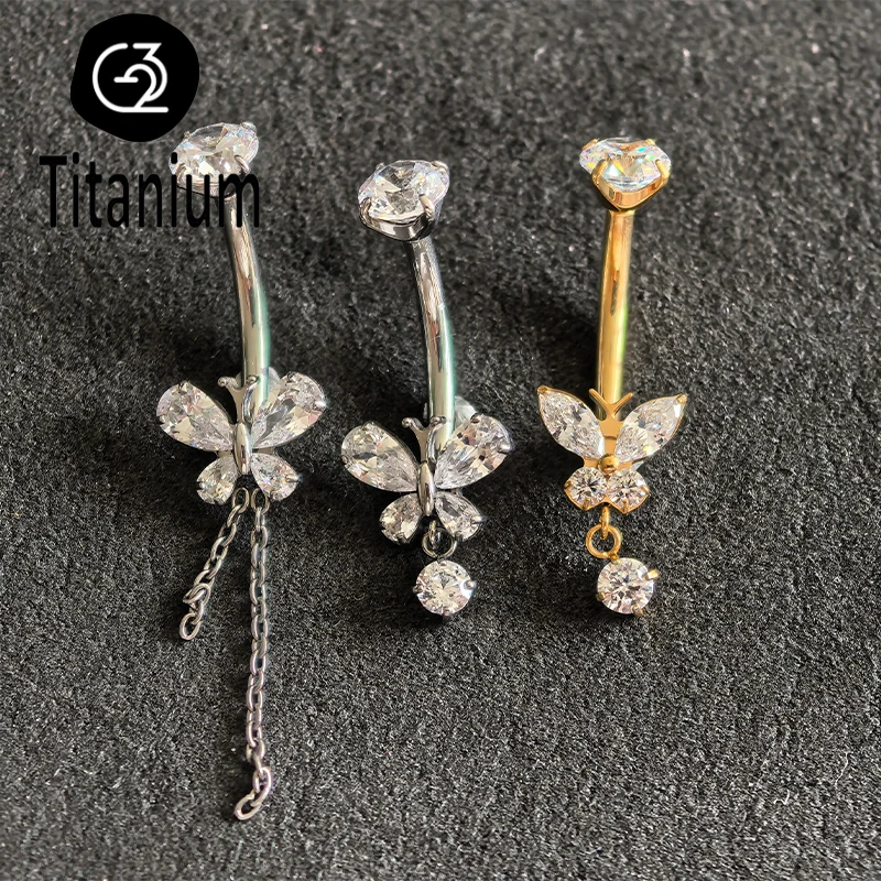 

ASTM F136 G23 Titanium Belly Navel Piercing Butterfly Belly Button Rings For Women Rhinestone Navel Rings Belly Body Jewelry