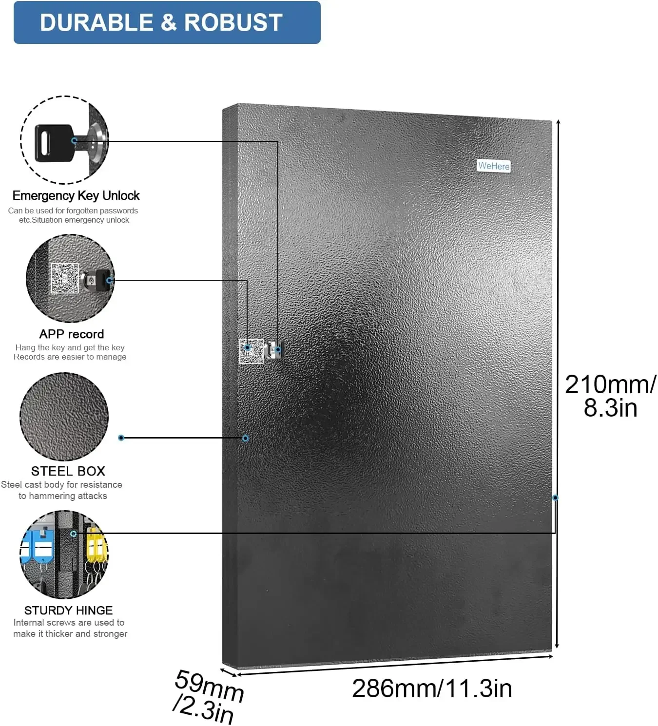 WeHere 96 Key Safe Box,Key Unlock, Key Cabinet Wall Mount with Key Tag Label,Car and House Key Lock Box,App Key Directory ERP