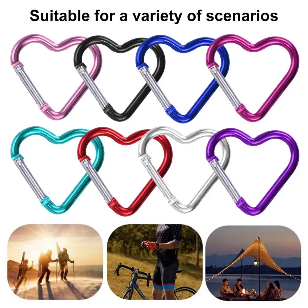 Ganci per moschettone a forma di cuore, clip per moschettone a collegamento rapido, fibbia per appendere bottiglia d'acqua, portachiavi, forniture da campeggio, 10 pezzi