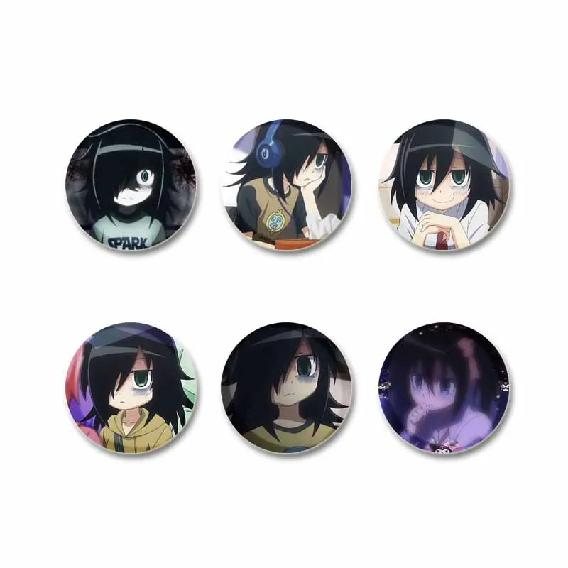 Anime Figure Watamote Tomoko Kuroki Badge Cartoon Soft Button Pins Tinplate Handmade Round Brooch Jewelry Accessories Gifts