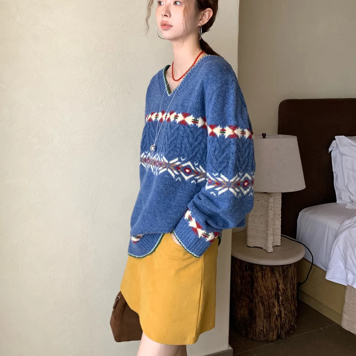 Tricot ample v-ne Cisas Aosphere pour femme, pull paresseux, hiver et automne, effet amincissant, haut pour dames