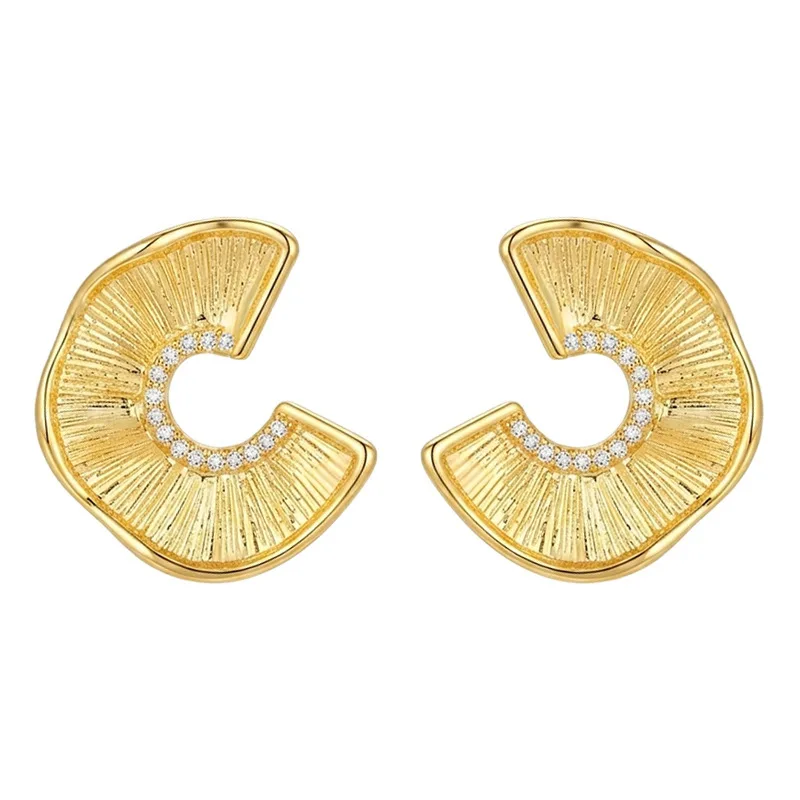 Vintage Textured Brushed Zircon C Shape Geometric Earrings French Chic Premium Commute Hoop Studs Women Ear Jewelry