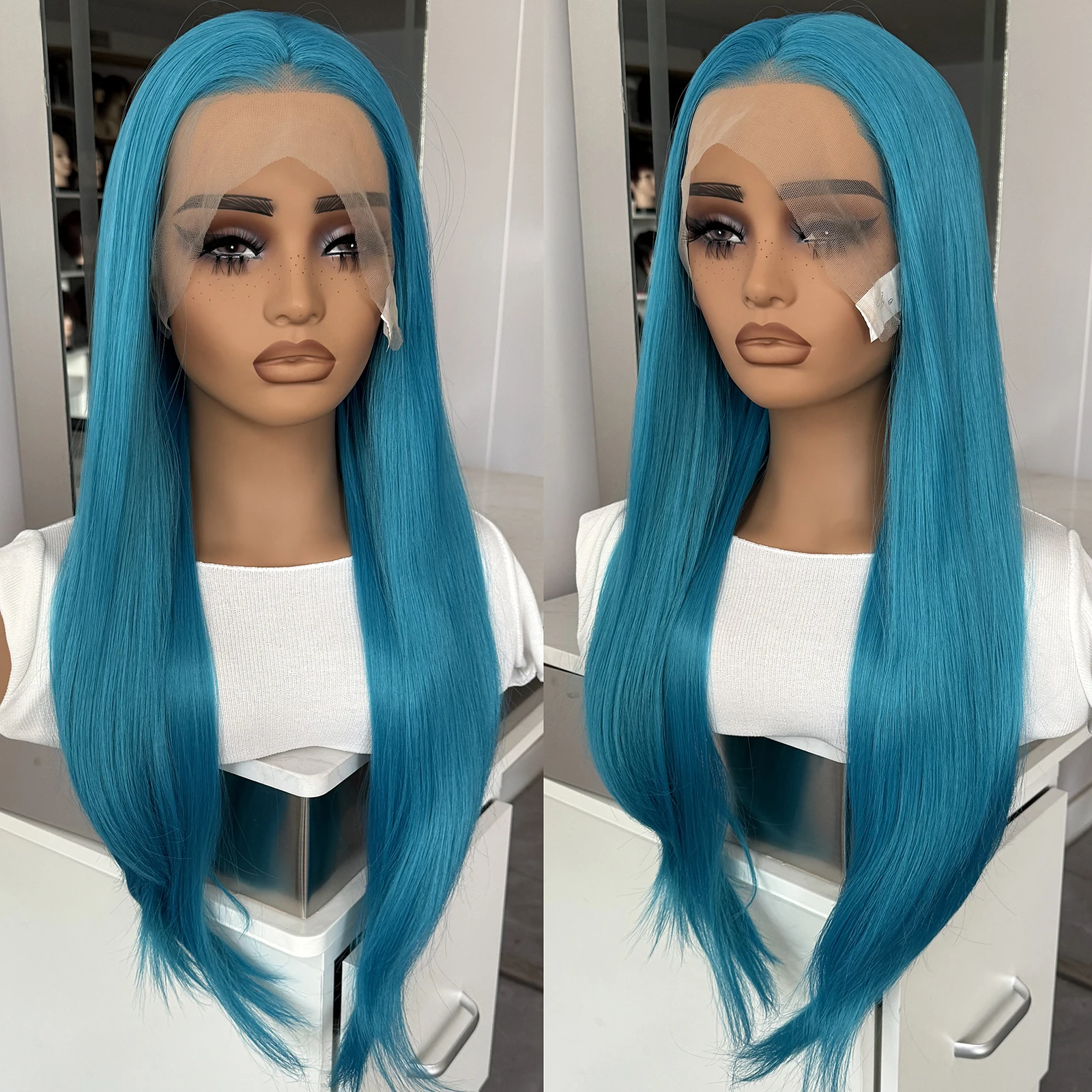 

Blue Lace Front Wig Long Silky Straight Synthetic Hair 13x4 Frontal Lace Wigs for Women Natural Hairline Daily Wear Cosplay