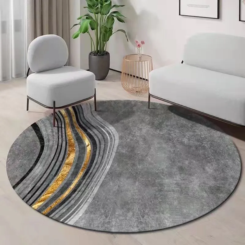 Minimalist Round Rug with Modern Abstract Design – Soft Floor Mat for Living Room Bedside Chair Sophisticated Decor