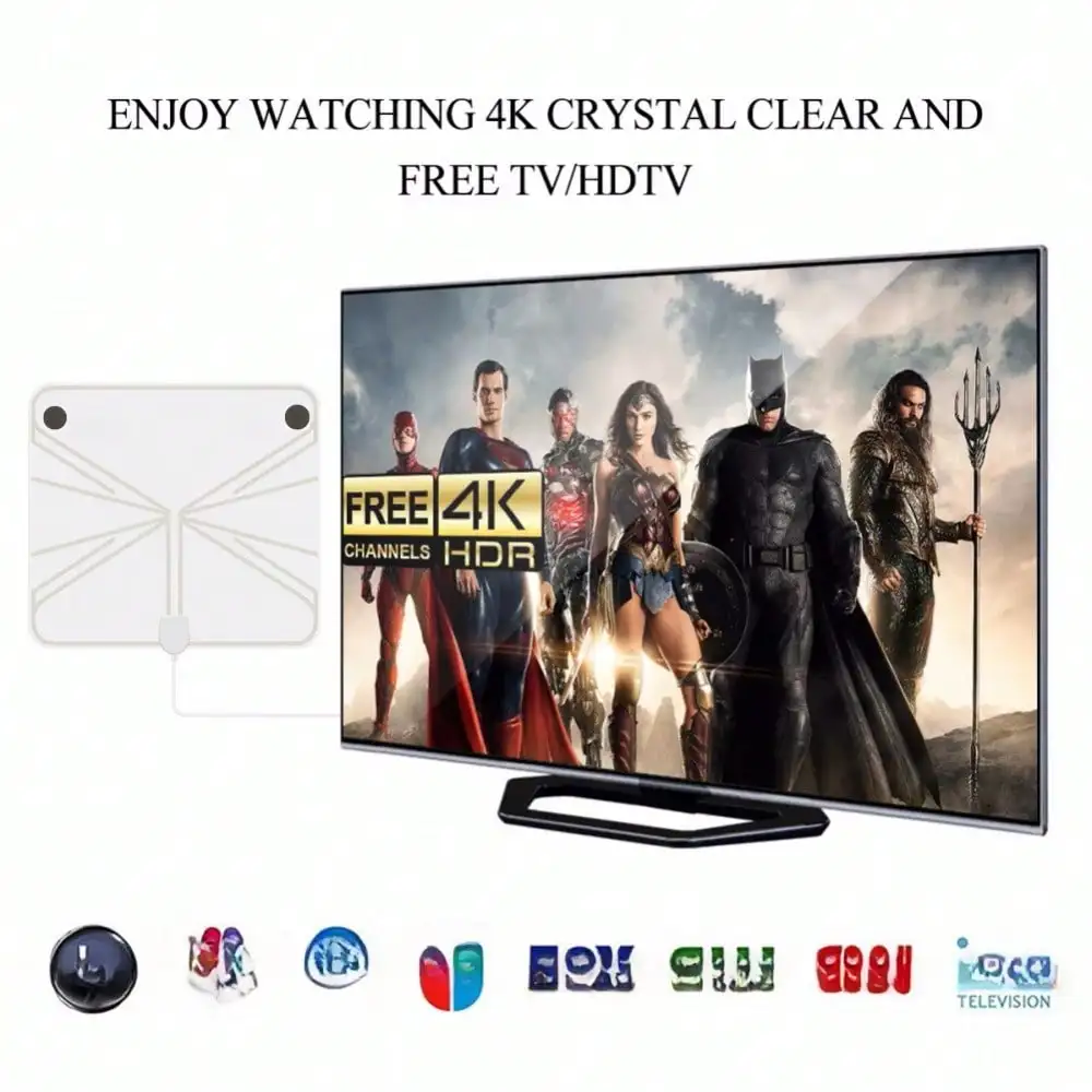 Antenne TV numérique à Gain élevé - Boîte DTV 4K Prise UE 5000 Miles Booster Active HD Antenne plate