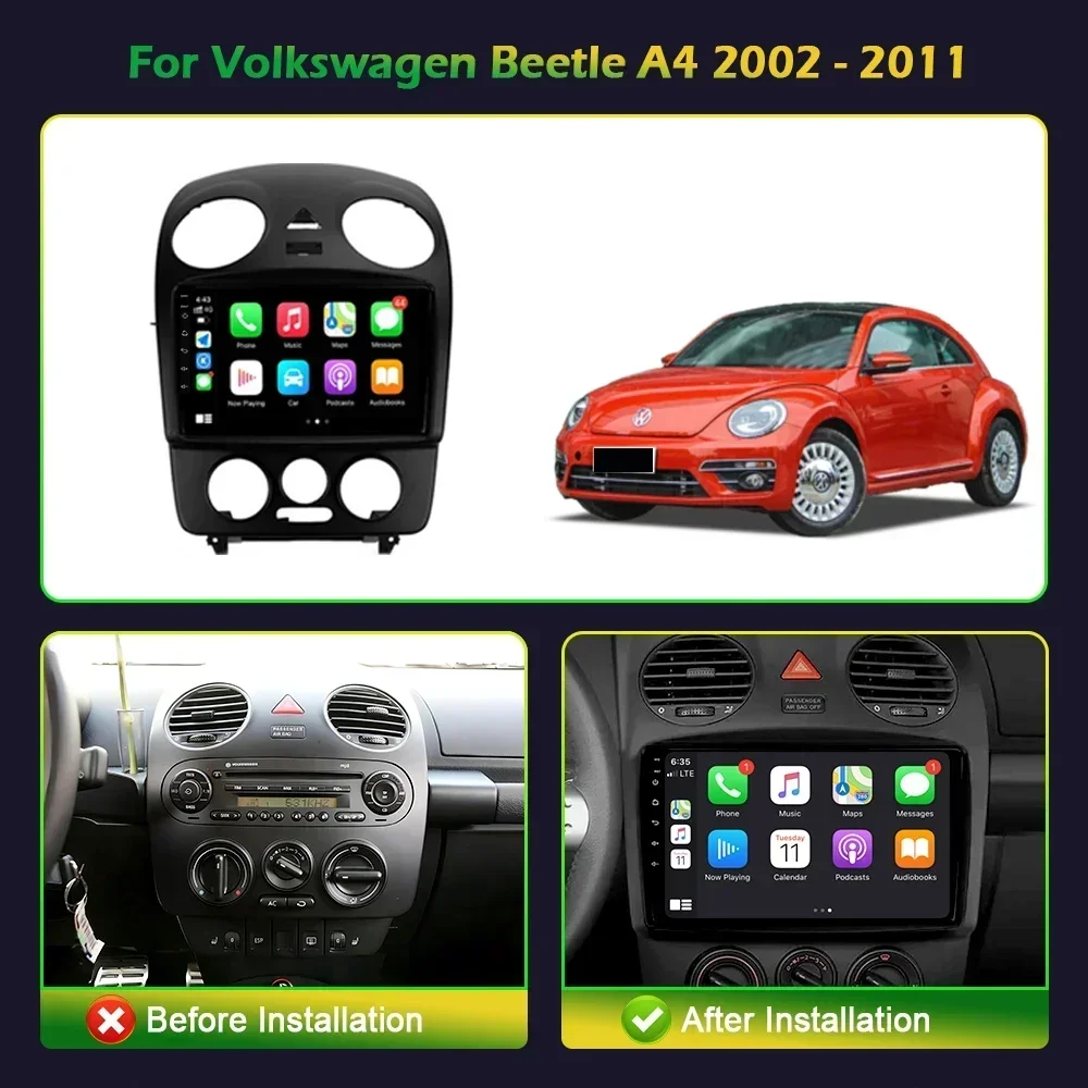Android 14 For Volkswagen Beetle A4 2002-2011 Car Multimedia Stereo Navigation GPS Auto Carplay Radio 5G wifi Screen