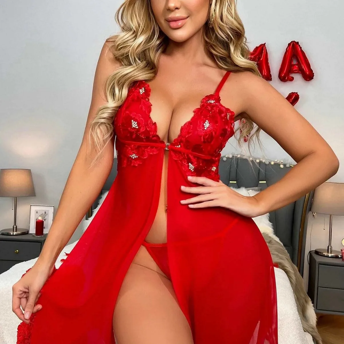 

Red Christmas Nightdress Women Sexy Lingerie Hot Erotic Babydoll Sling Nightwear Bath Robe Sleepwear Sleepdress